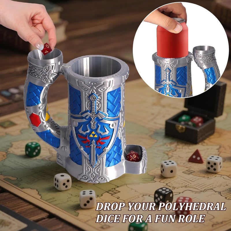 Luazuri Store Dice Tower Mug, Dice Rolling Tower, Comes with 7 PCS Dice Set, Suitable for DND Dungeons and Dragons, Tabletop Games, Available As Drink Holder, D&D Gifts, DND Accessories (Blue-Gray) - Image 2